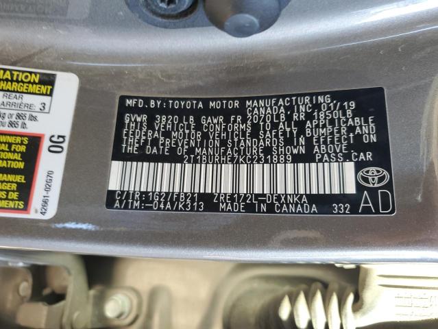 2019 TOYOTA COROLLA L - 2T1BURHE7KC231889