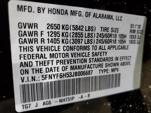 2018 HONDA PILOT EXL - 5FNYF6H53JB006687