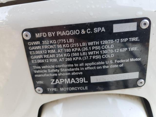2019 VESPA GTS 300 ZAPMA39L4K5200851