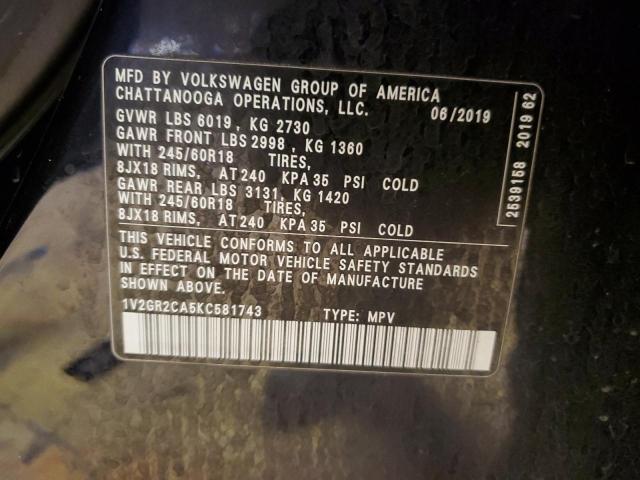 2019 VOLKSWAGEN ATLAS S - 1V2GR2CA5KC581743