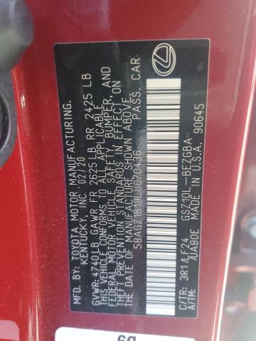 2020 LEXUS ES 350 F S 58AGZ1B19LU070436