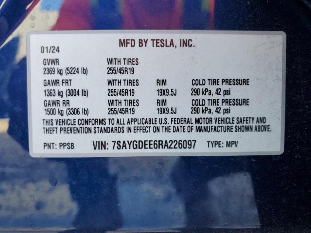2024 TESLA MODEL Y 7SAYGDEE6RA226097