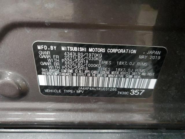 2019 MITSUBISHI OUTLANDER - JA4AP4AU1KU031286