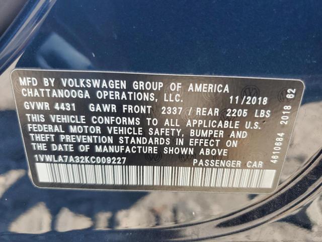 2019 VOLKSWAGEN PASSAT WOL 1VWLA7A32KC009227