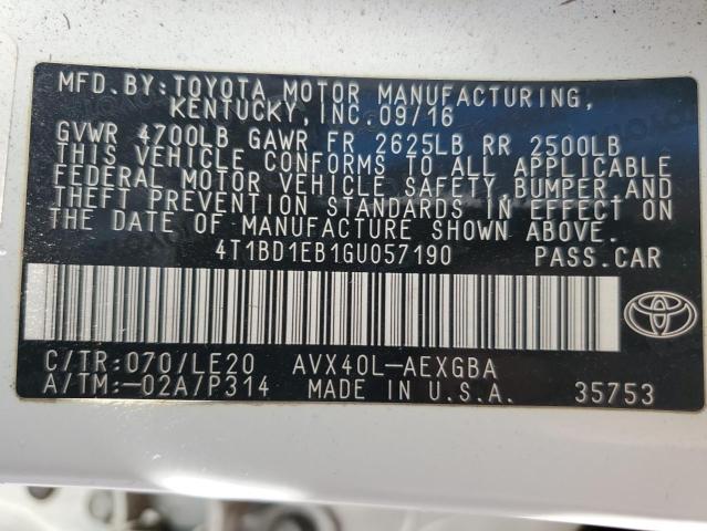 2016 TOYOTA AVALON HYB 4T1BD1EB1GU057190