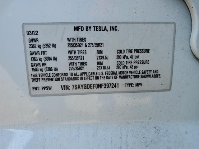2022 TESLA MODEL Y - 7SAYGDEF0NF397241