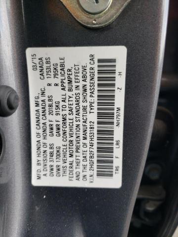 2015 HONDA CIVIC SE 2HGFB2F74FH531812