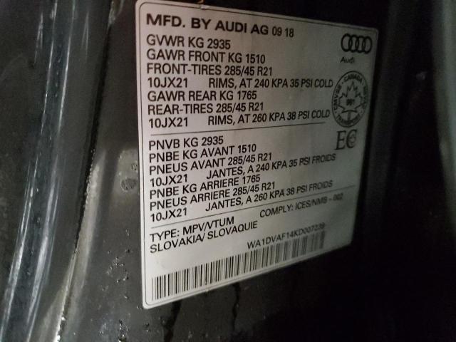 2019 AUDI Q8 PROGRES WA1DVAF14KD007239