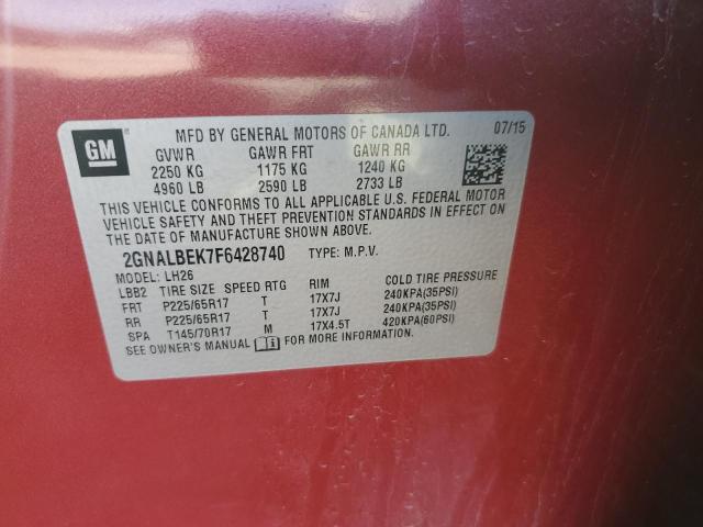 2015 CHEVROLET EQUINOX LT 2GNALBEK7F6428740