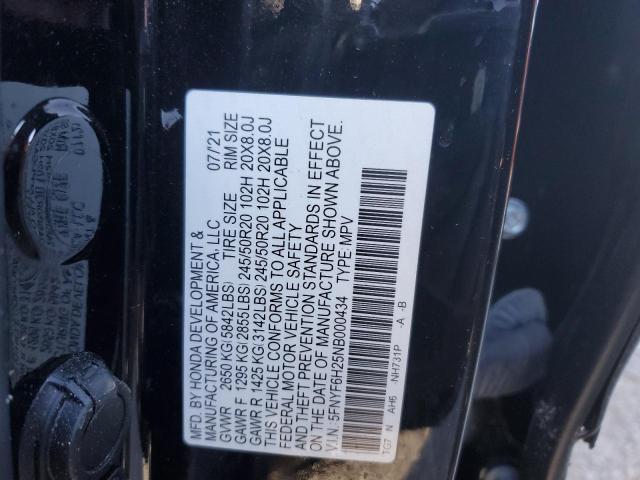 2022 HONDA PILOT SE 5FNYF6H25NB000434