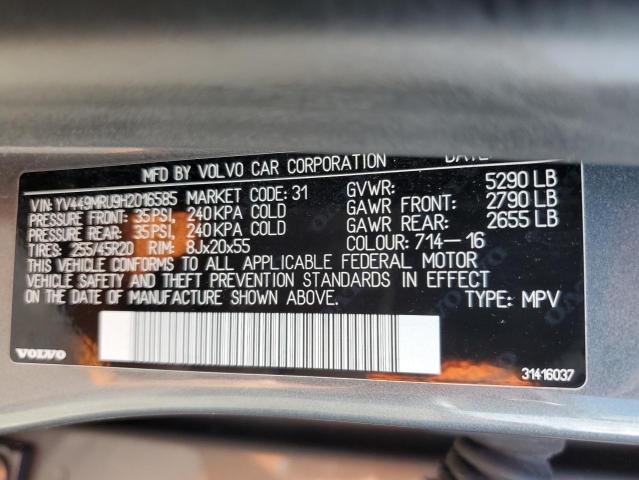 2017 VOLVO XC60 T6 IN - YV449MRU9H2016585