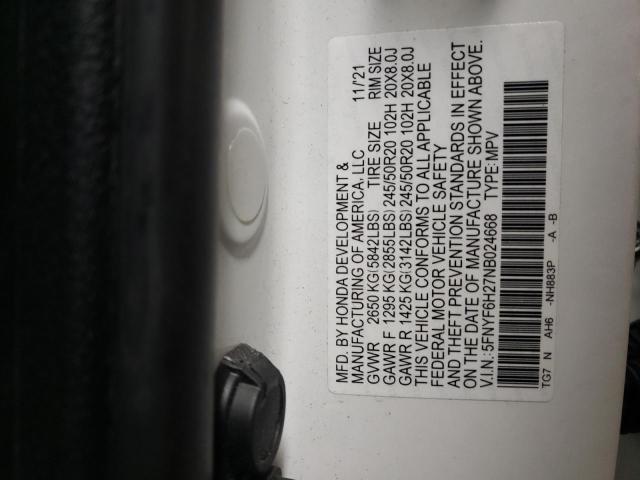 2022 HONDA PILOT SE 5FNYF6H27NB024668