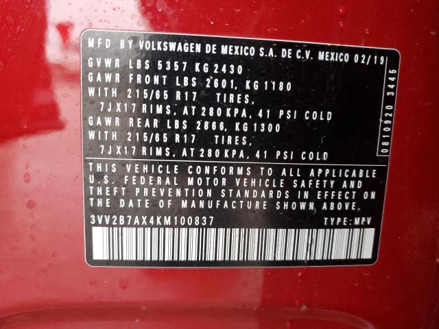 2019 VOLKSWAGEN TIGUAN SE - 3VV2B7AX4KM100837