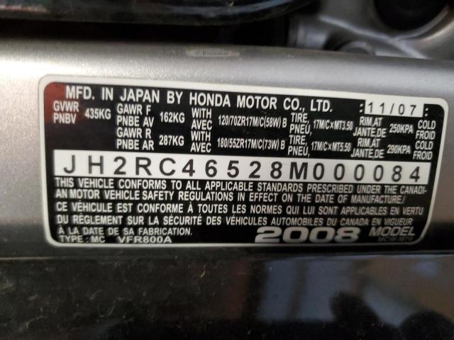 2008 HONDA VFR800 A JH2RC46528M000084