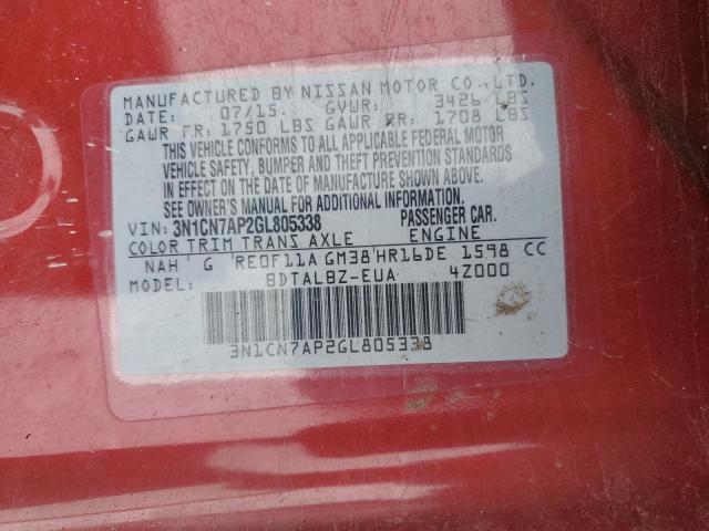 2016 NISSAN VERSA S - 3N1CN7AP2GL805338