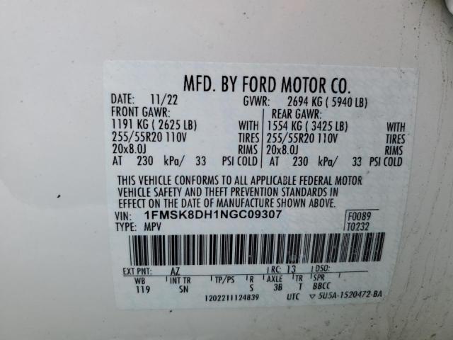 1FMSK8DH1NGC09307 2022 FORD EXPLORER