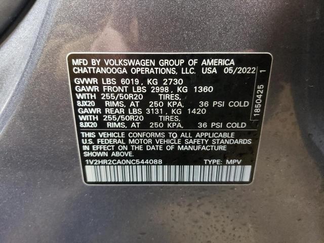 2022 VOLKSWAGEN ATLAS SE - 1V2HR2CA0NC544088