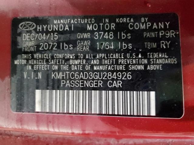 2016 HYUNDAI VELOSTER - KMHTC6AD3GU284926