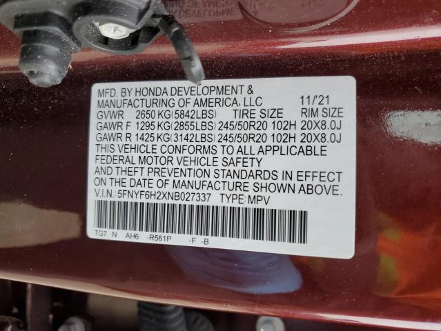 2022 HONDA PILOT SE 5FNYF6H2XNB027337
