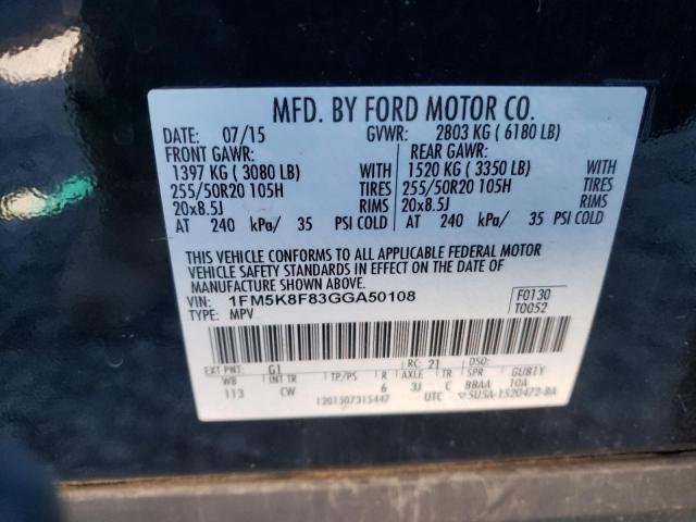 2016 FORD EXPLORER L - 1FM5K8F83GGA50108