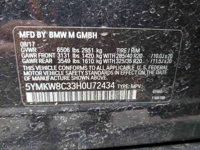 2017 BMW X6 M 5YMKW8C33H0U72434