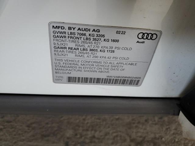 2022 AUDI E-TRON CHR WA1VABGE8NB024505