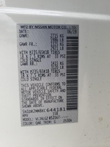 2019 NISSAN PATHFINDER - 5N1DR2MM8KC644181