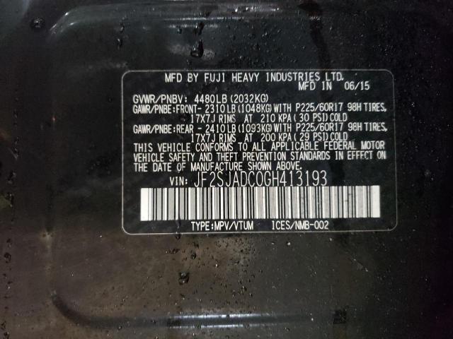 2016 SUBARU FORESTER 2 - JF2SJADC0GH413193