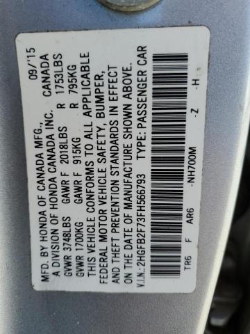 2015 HONDA CIVIC SE 2HGFB2F73FH566793