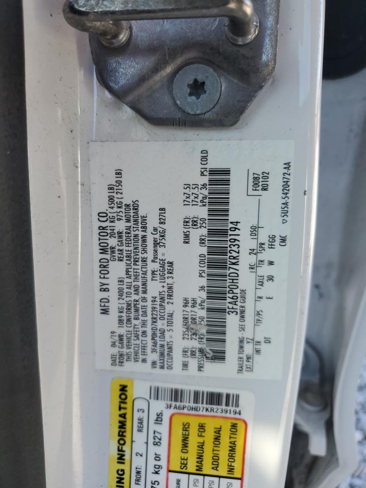 Lot #3305307344 2019 FORD FUSION SE