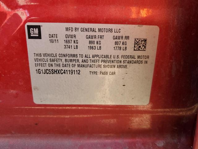 2012 CHEVROLET SONIC LT - 1G1JC5SHXC4119112