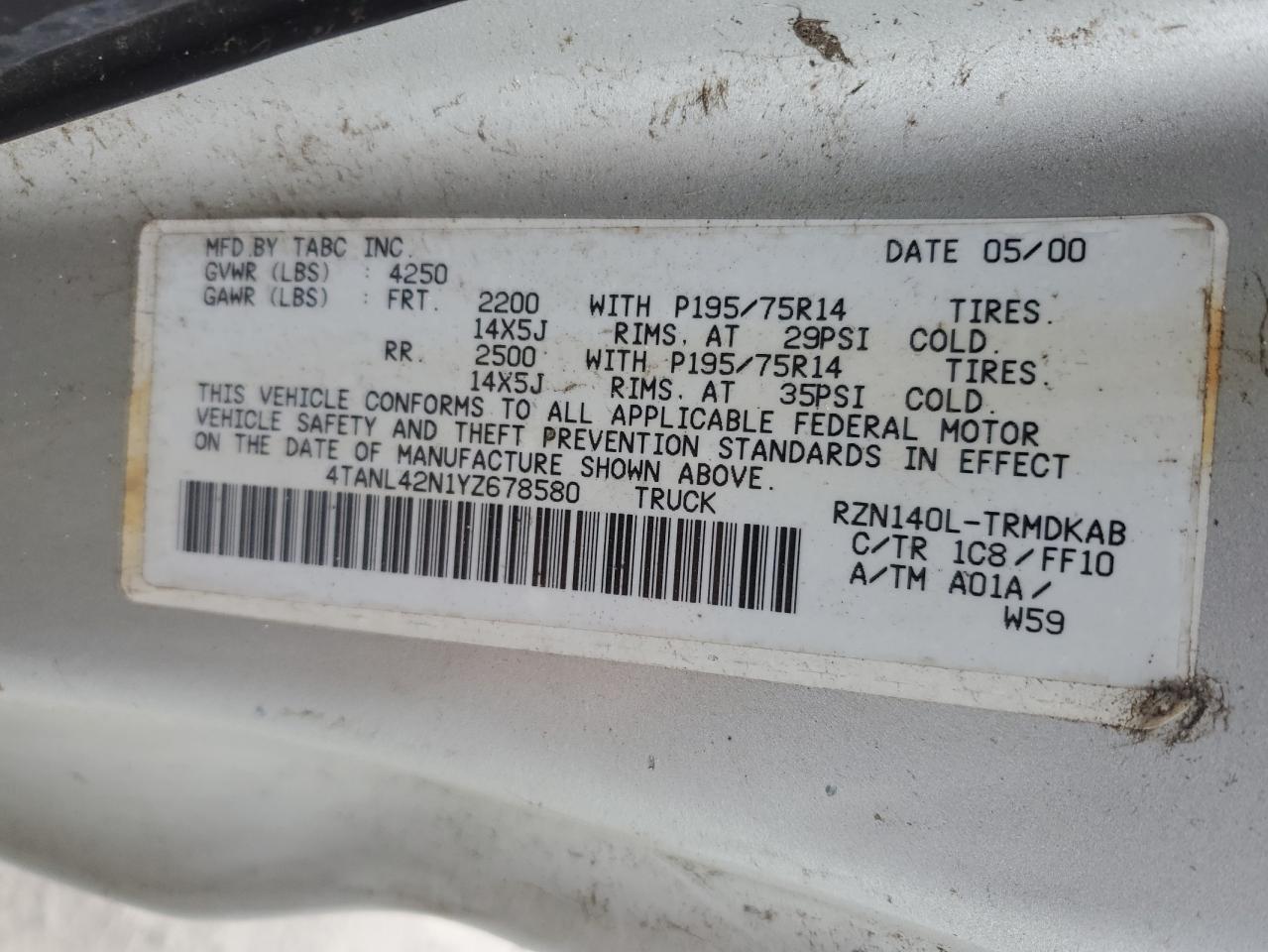 Lot #3258892797 2000 TOYOTA TACOMA