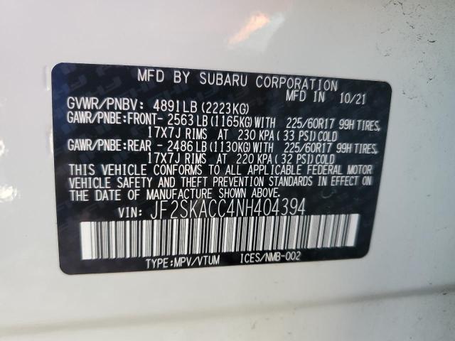 2022 SUBARU FORESTER JF2SKACC4NH404394