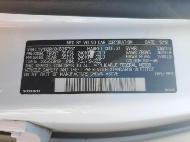 2019 VOLVO XC60 T5 LYV102RK0KB317397