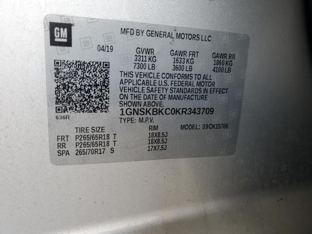 2019 CHEVROLET TAHOE 1GNSKBKC0KR343709
