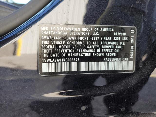 2019 VOLKSWAGEN PASSAT WOL 1VWLA7A31KC003676