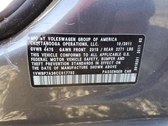 2012 VOLKSWAGEN PASSAT SE - 1VWBP7A36CC017732