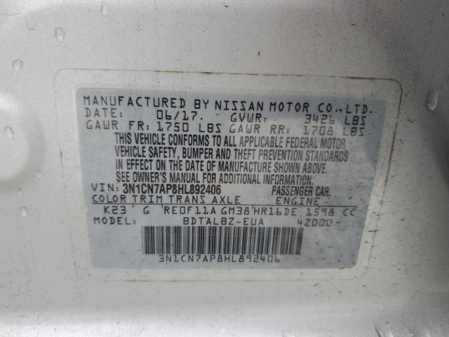 2017 NISSAN VERSA S 3N1CN7AP8HL892406