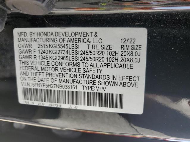 2022 HONDA PILOT SE 5FNYF5H27NB038161