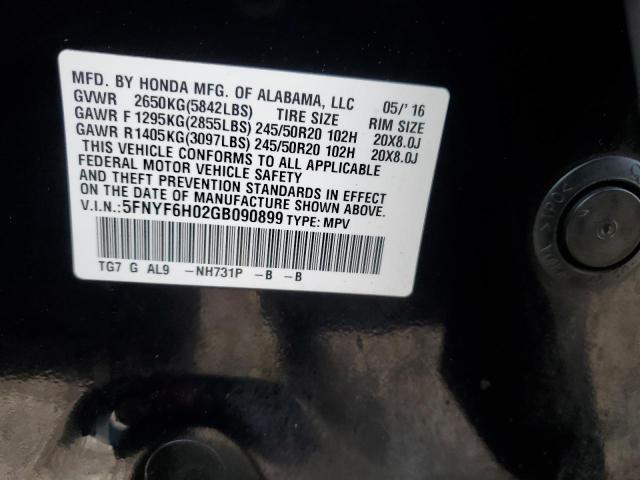 2016 HONDA PILOT ELIT - 5FNYF6H02GB090899