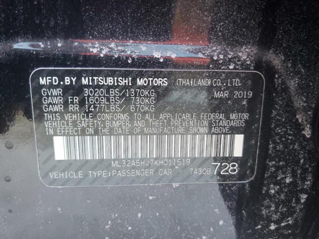 2019 MITSUBISHI MIRAGE LE ML32A5HJ7KH011519