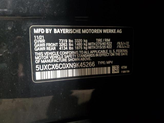 2022 BMW X7 M50I 5UXCX6C0XN9K45266