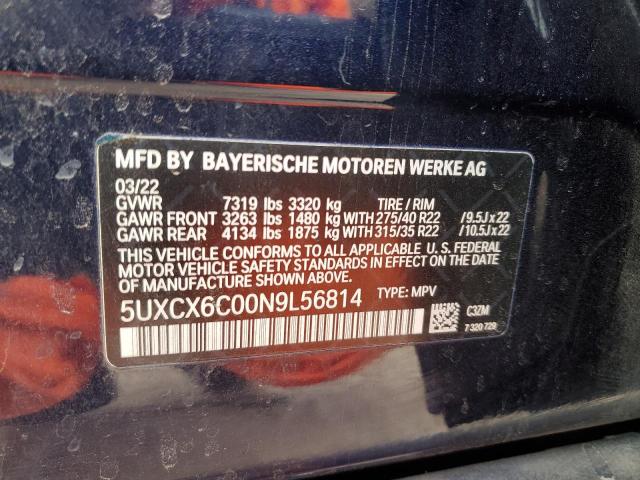 2022 BMW X7 M50I 5UXCX6C00N9L56814