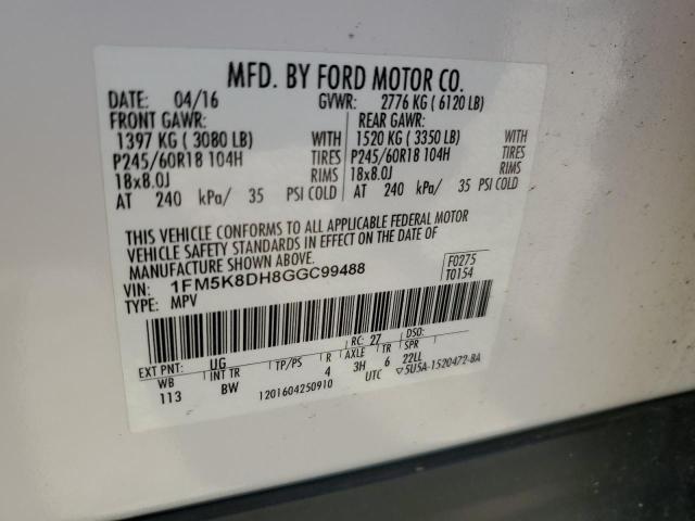 2016 FORD EXPLORER X 1FM5K8DH8GGC99488