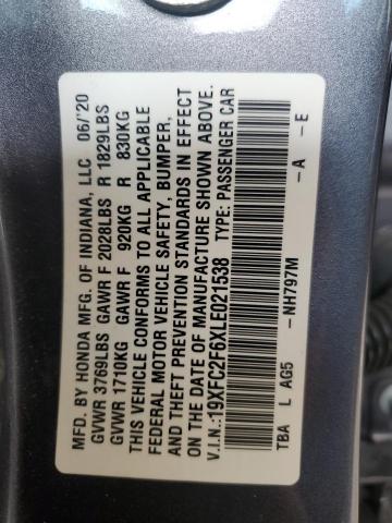 2020 HONDA CIVIC LX 19XFC2F6XLE021538