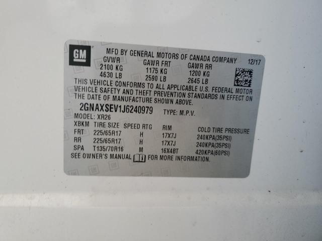 2018 CHEVROLET EQUINOX LT - 2GNAXSEV1J6240979