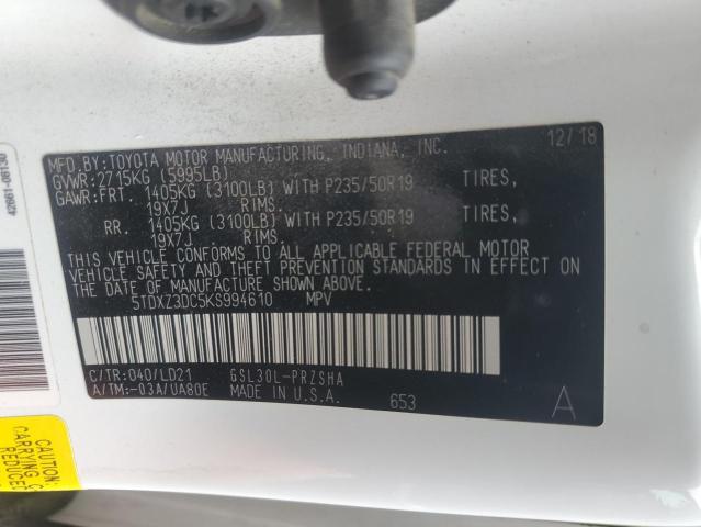 2019 TOYOTA SIENNA SE 5TDXZ3DC5KS994610