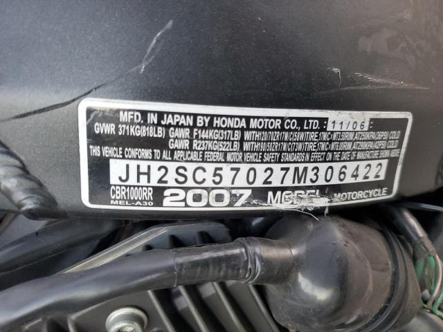 2007 HONDA CBR1000 RR JH2SC57027M306422