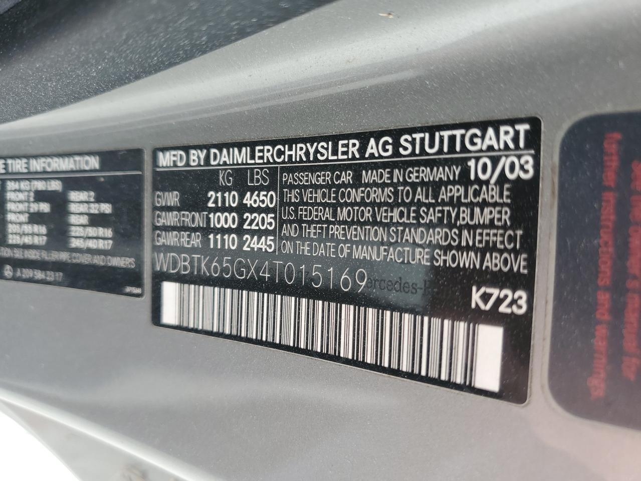 Lot #3297987058 2004 MERCEDES-BENZ CLK 320