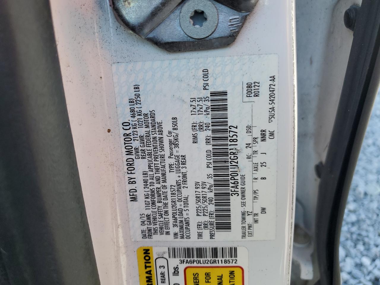 Lot #3305307342 2016 FORD FUSION SE